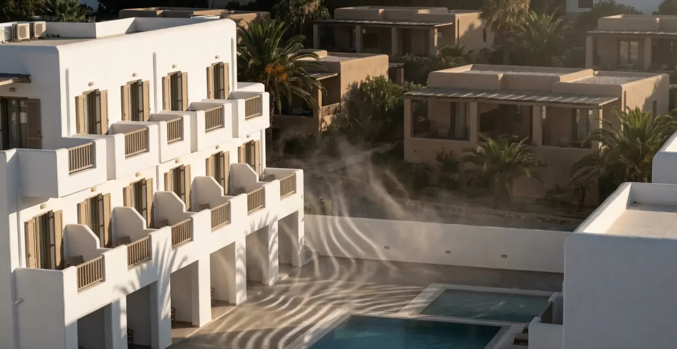 Coupe architecturale montrant la propagation du son entre différents types d'hébergements