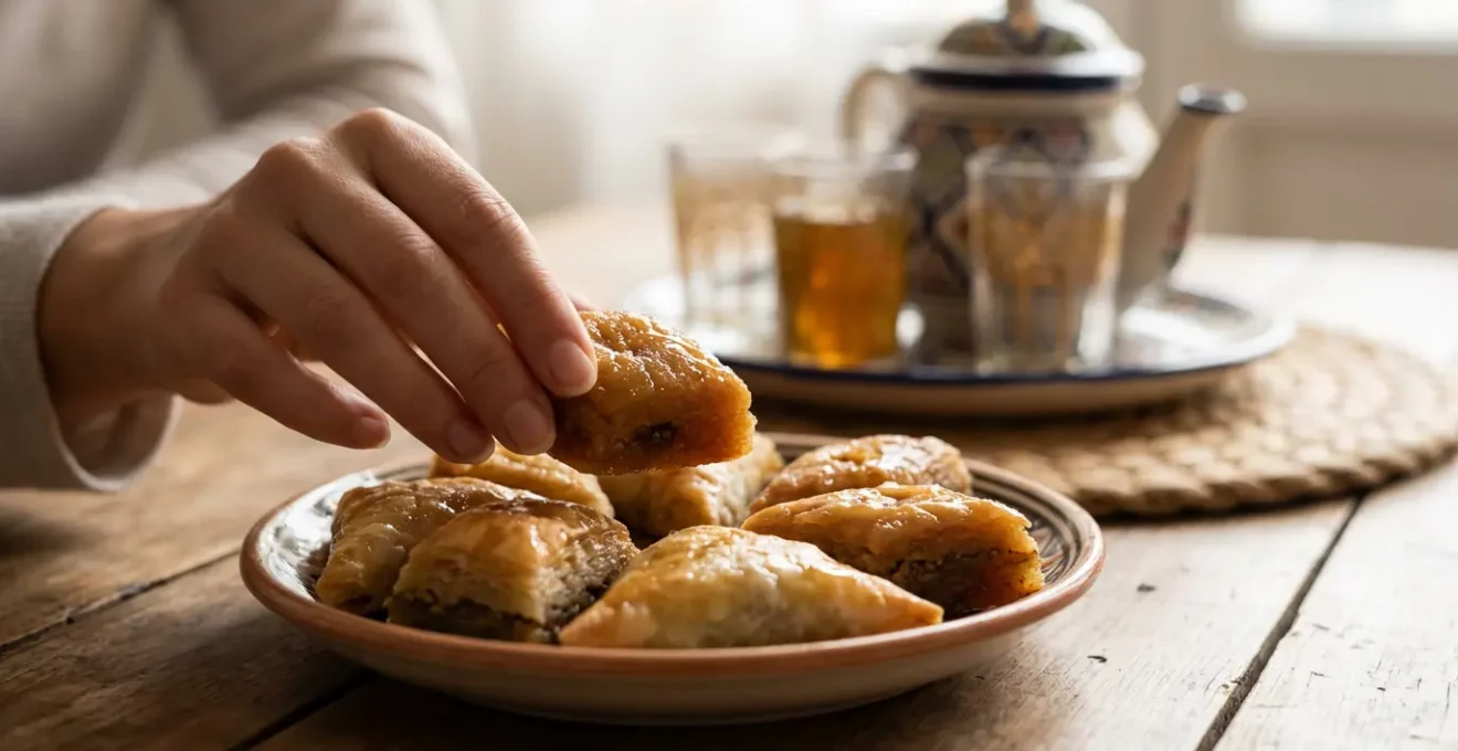 Assiette de dégustation avec petites portions de différentes pâtisseries tunisiennes