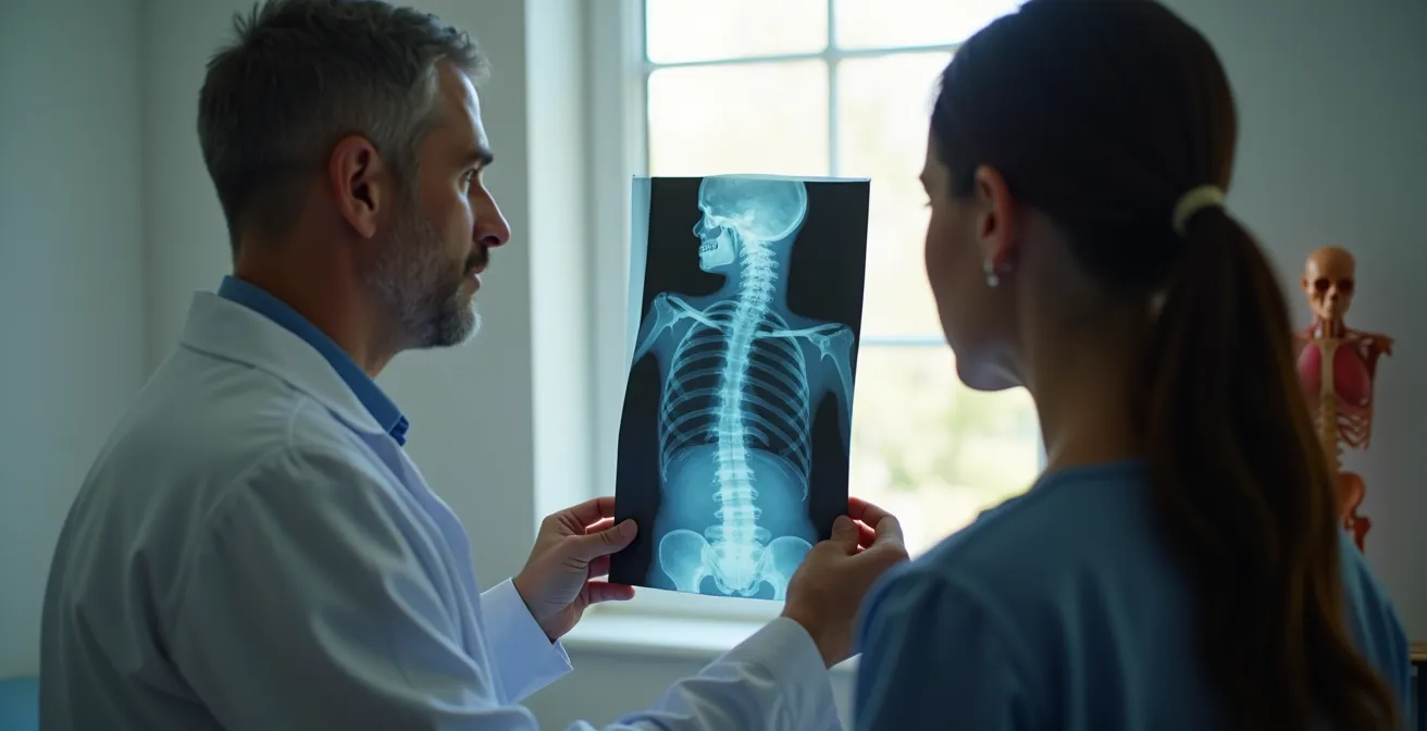 Consultation médicale dans un centre de thalassothérapie avec médecin examinant une radiographie du dos