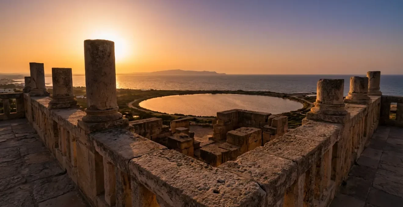 Vue depuis la terrasse du musée de Byrsa sur le golfe de Tunis avec les ports antiques en contrebas